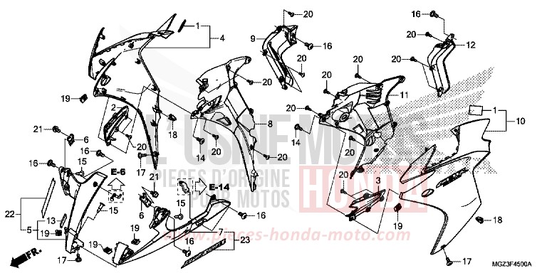 MIDDLE COWL for CBR500R ABS SEAL SILVER METALLIC (NHA14) from 2013